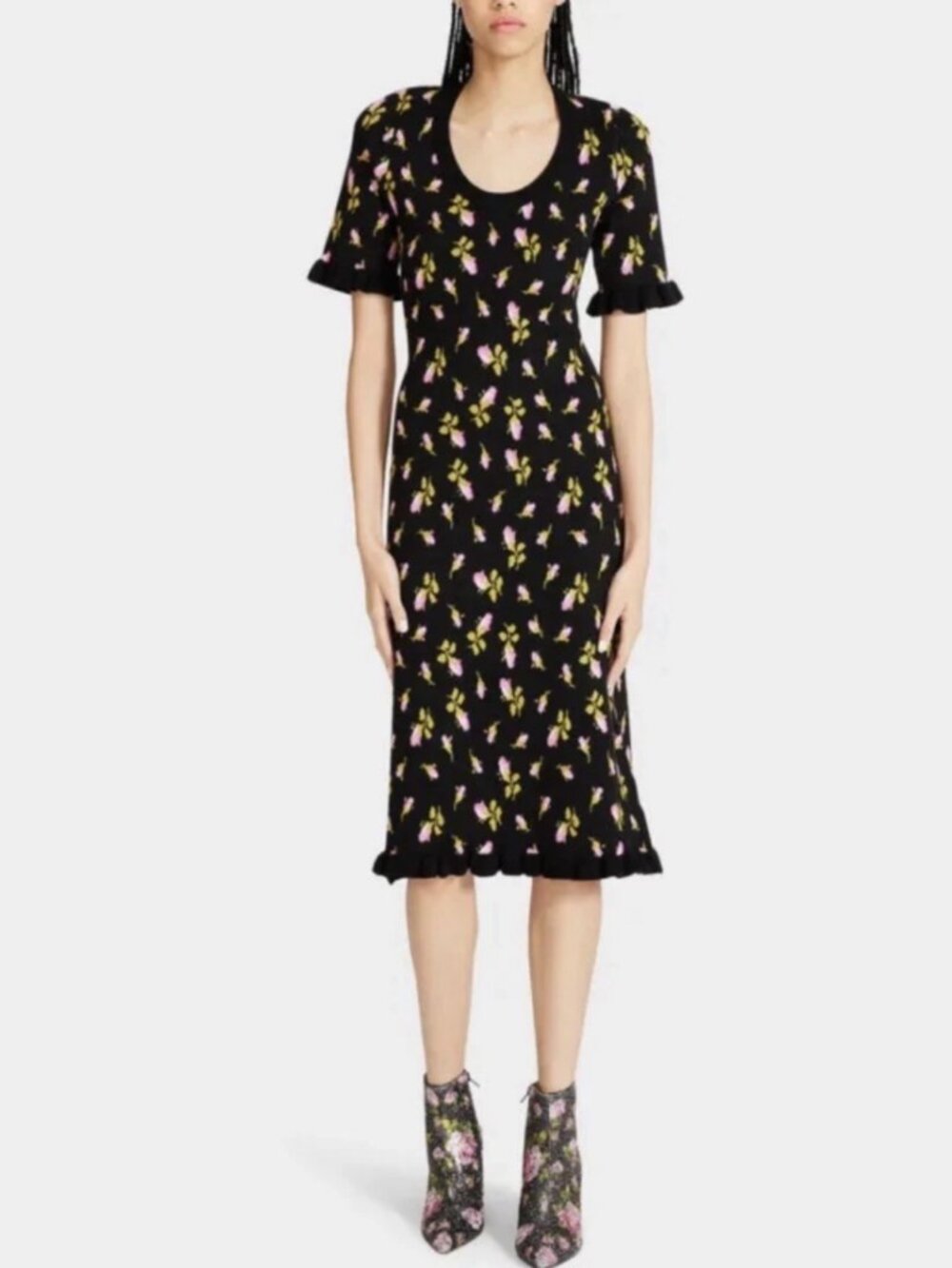 Betsey Johnson Floral Sweater Dress Size XSmall Ruffles Fantasy Feminine